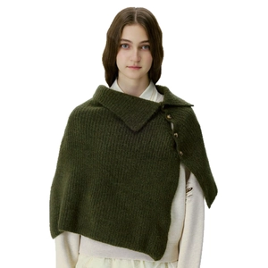 Minimalist dark green knitted neck warmer with buttons, stylish unisex winter shawl