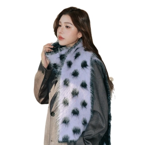 Thick wool polka dot knitted scarf in purple and black, stylish winter warm neck wrap