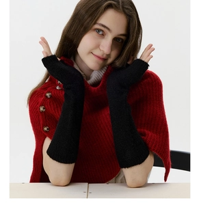 Professional close-up of soft black knitted fingerless gloves for winter warmth