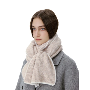 Soft wool blend knit scarf in beige oatmeal featuring chunky ribbed texture for winter warmth