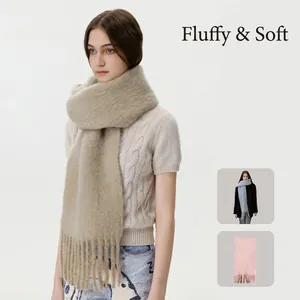 Korean Style Solid Color Wool Blend Tassel Scarf For Women Winter Warm Soft Long Scarf Wrap Fashion Shawl Neck Warmer