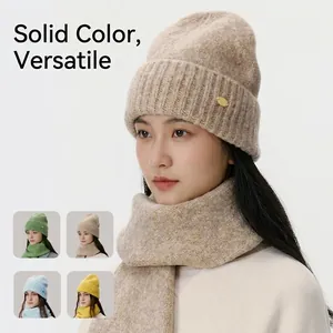 Minimalist Solid Color Wool Blend Knitted Beanie For Women Men Winter Warm Windproof Thickened Cuffed Beanie Hat Fashion Slouchy Cap