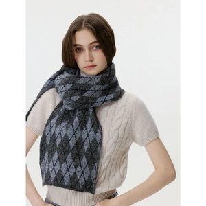 Classic argyle knit scarf in grey and dark grey tones for winter warmth and comfort