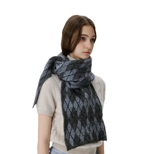 Classic argyle knit scarf in grey and black check pattern for winter warmth