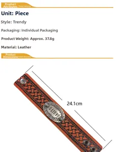 Dettagli del bracciale in pelle bovina con placca 'Believe' incisa e lunghezza di 24,1cm