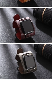 Macro shot of wide cuff genuine leather straps with vintage stitching for smartwatches