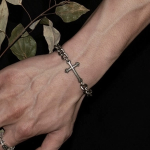 Vintage Men's Cuban Chain Bracelet With Cross Pendant Anchor Clasp Retro Distressed Alloy Metal Hip Hop Punk Jewelry Gift