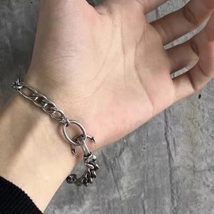 Retro hip-hop cross Cuban link bracelet for men with distressed silver metal finish