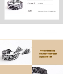 Détails du bracelet tissé motif zèbre avec franges faites main et taille réglable