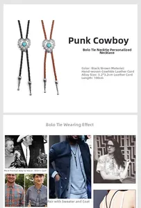 Detail of heart turquoise bolo tie pendant with hand-woven leather cord and dimensions