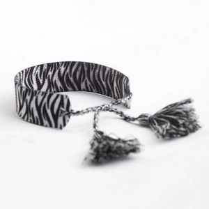 Bohemian embroidered zebra pattern woven bracelet with stylish tassels and fringe