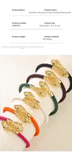 Détail de bracelets tressés en cuir PU avec têtes de serpent évidées en six coloris