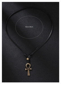 Close-up of bronze Ankh pendant showing 42cm-84cm adjustable cord length details