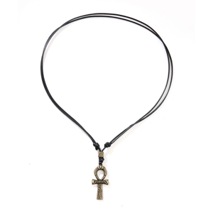 Retro bronze Egyptian Ankh cross pendant necklace with adjustable black cord