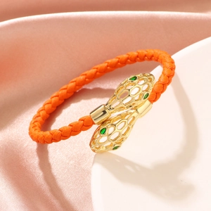 Bracelet Tissé Tête de Serpent Creux pour Femmes Rétro Alliage Strass Bracelet Ajustable Bijoux de Mode Cadeau