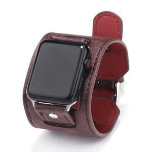 Retro burgundy leather smart watch band with silver buckle for Apple Watch