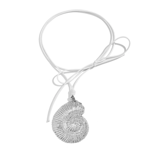 Bohemian silver ammonite shell pendant necklace with white cord for beach style