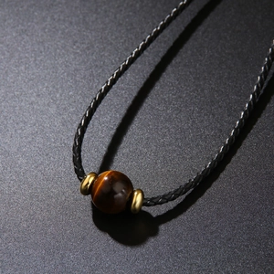 Collier de Perles en Oeil de Tigre Naturel Fait à la Main Cordon Tressé Noir Perles d'Espacement en Alliage Bijoux Unisexe