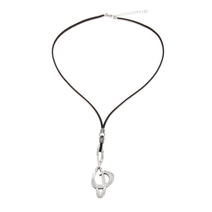 Retro musical note treble clef pendant necklace with black cord and silver finish