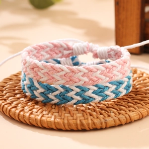Braccialetti dell'amicizia intrecciati a mano in cotone rosa e blu, misura regolabile