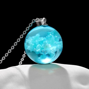 Night Glow Luminous Sky Cloud Birds Resin Sphere Pendant Necklace Silver Electroplated Alloy Chain Fashion Women Jewelry Gift