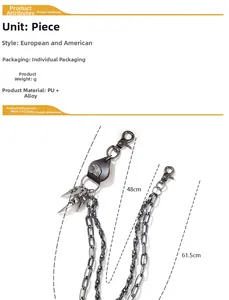 Detail of punk hip-hop double-layered metal pants chain with eagle head leather embossed block