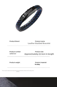 Detail of woven leather bracelet with magnetic buckle and 'BE BRAVE' engraving
