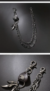 Dual-layer punk wallet chain with eagle leather pendant and eagle claw charms