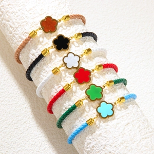 Fashion Zinc Alloy Flower Charm Woven Rope Bracelet Adjustable Gold Plated Cord Wristband Jewelry For Women Girls Gift