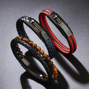Men's WWJD Braided Synthetic Leather Bracelet Inspirational Bible Verse Joshua 1-9 Cross Religious Retro Alloy Jewelry Gift