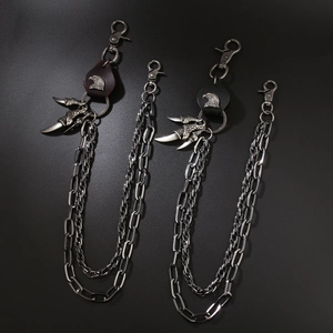 Punk Double Layer Metal Pant Chain With Eagle Head Patch And Claw Pendants Gothic Hip Hop Streetwear Wallet Chain Accessory