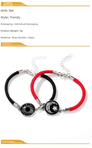 Detailed view of handmade sun and moon luminous couple bracelets with braided cords
