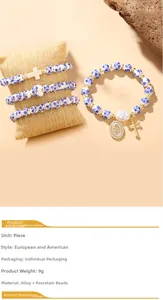 Detail of 8mm ceramic bead bracelet with cross charm and elegant Mother's Day gift card