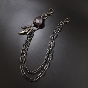 Multi-layer punk hip hop trousers chain with eagle heart leather and metal claws charms