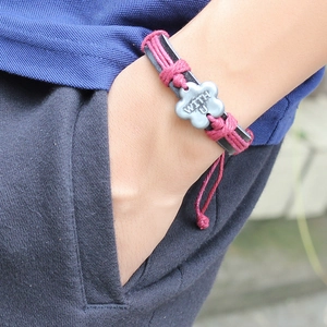 Handmade Genuine Leather Braided Bracelet Alloy Flower With U Engraved Adjustable Vintage Wristband Unisex Jewelry