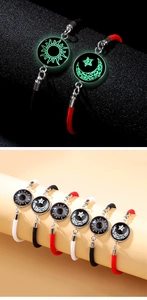 Glow-in-the-dark sun and moon couple bracelets with hand-woven rope and magnetic charms