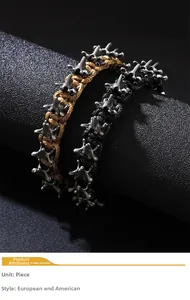 Detailed view of punk style braided bracelets with retro silver bone metal accents