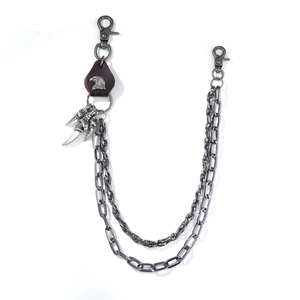 Punk multi-layer metal pants chain with leather eagle patch and dragon claw pendant