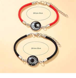 Adjustable sun and moon glowing couple bracelets with woven rope and length measurement