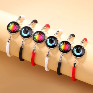 Sun Moon Luminous Couple Braided Bracelet Set Zinc Alloy Glass Heart Yin Yang Soccer Charm Hand Rope Valentine Jewelry Gift