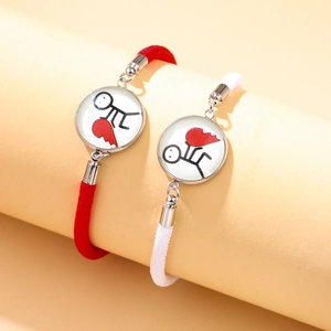 Luminous Sun Moon Gemstone Couple Bracelets for Lovers with Red and White Woven Cords