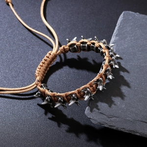 Men's punk braided bracelet with adjustable cord and silver dragon bone alloy charms