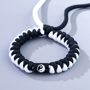 Silicone Braided Yin Yang Bracelet For Men Women Black White Tai Chi Charm Adjustable Rope Handcrafted Jewelry Gift