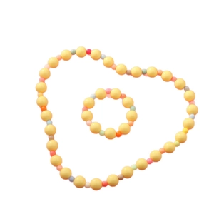 Parure de bijoux pour enfants avec collier et bracelet en acrylique jaune vif style bonbon