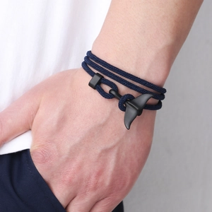 Modern Minimalist Whale Tail Braided Rope Bracelet Individual Nautical Deep Blue Handwoven Bracelet Jewelry Gift For Unisex Couples
