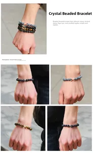 Outdoor lifestyle view of beaded bracelets with tiger eye, lava stone and infinity charm