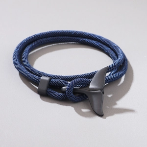 Minimalist whale tail braided rope bracelet with matte black whale tail hook clasp