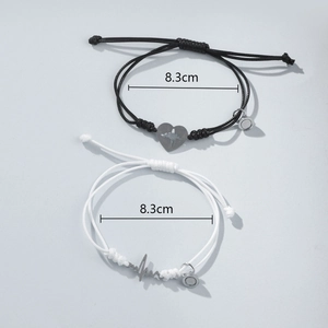 Bracelets de couple réglables avec breloques battement de cœur et fermoir magnétique