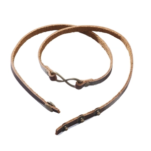 Vintage dark brown leather wrap bracelet with bronze infinity symbol and snap buttons