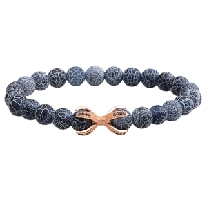 Beaded bracelet featuring blue dragon vein agate stones and rose gold zircon accents